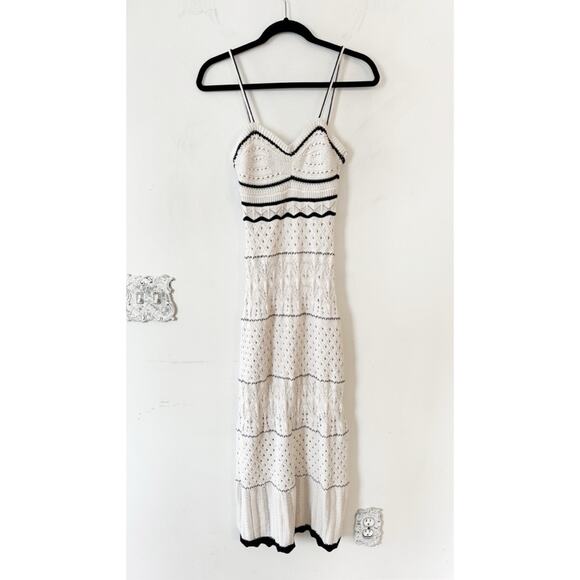 NWT Olive & Oak Off White and Black Crochet Summer Boho Midi Dress S - Picture 7 of 10